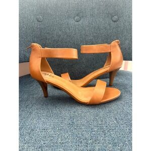 Style & Co Womens 9W Cognac Brown Ankle Strap Dress Sandals Kitten Heel Zipper